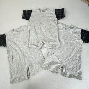 Rabbit‎ Skins Baby Romper 18 Months Gray Plaid Sleeve One Piece Snap